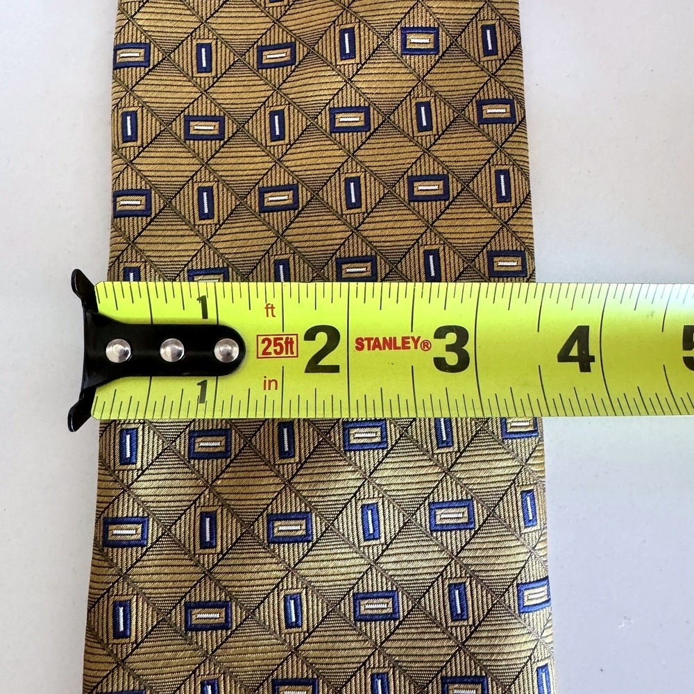 JOS A BANK 100% Silk Tie Gold Blue Geometric Made in Italy NEW - Picture 6 of 7